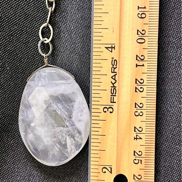 Handmade Necklace Silver Chain Faceted Quartz Stone Pearl Like Dangle Boho Chic - Picture 4 of 13